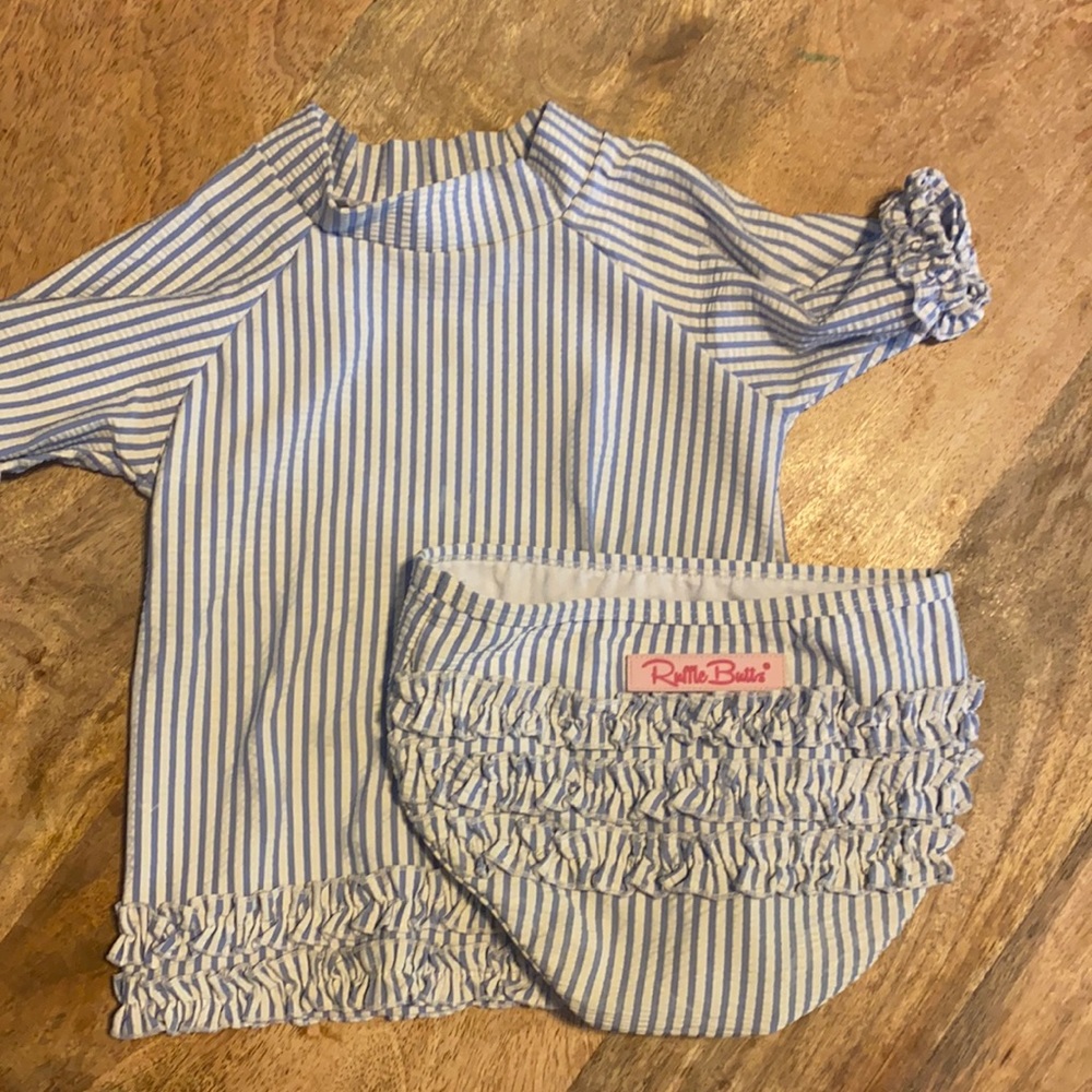Ruffle butts seersucker rash guard suit
